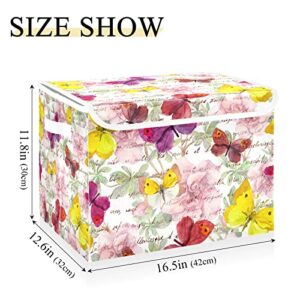 innewgogo Flowers Butterflies Storage Bins with Lids for Organizing Storage Baskets with Handles Oxford Cloth Storage Cube Box for Room