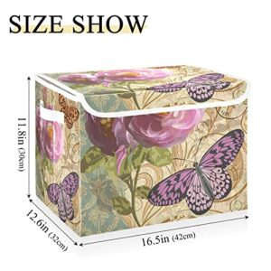 innewgogo Vintage Flowers Butterfly Storage Bins with Lids for Organizing Cube Cubby with Handles Oxford Cloth Storage Cube Box for Toys