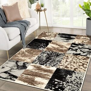 superior indoor large area rug, modern abstract style with jute backing, floor decor for office, living room, dorm, kitchen, dining, entryway, hardwood throw, brentwood collection, 8' x 10', beige