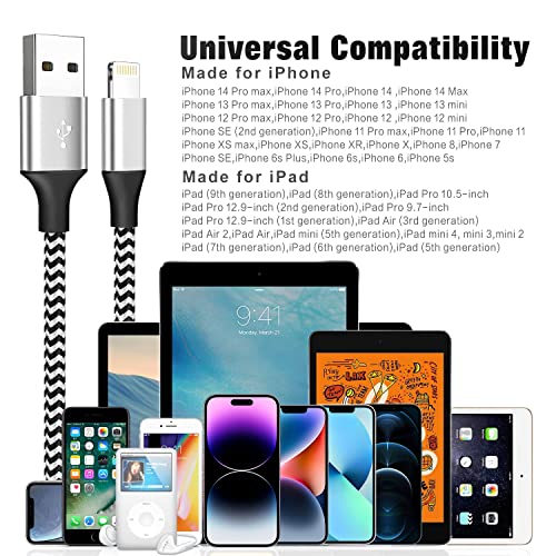 iPhone Charger [Apple MFi Certified] 3Pack 6FT,Lightning Cable Nylon Braided USB Charging Cable High Speed Transfer Cord Compatible with iPhone 14 13 12 11 Pro Max XR XS X 8 7 6 Plus SE/iPad/iPod