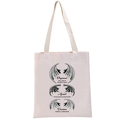 G2TUP ACOTAR Inspired Gift Rhysand Azriel Cassian Reusable Canvas Tote Bag A Court of Thorns and Roses Shopping Bag Bat Boys Fan Club Gift (Rhysand Azriel Cassian Handbag)