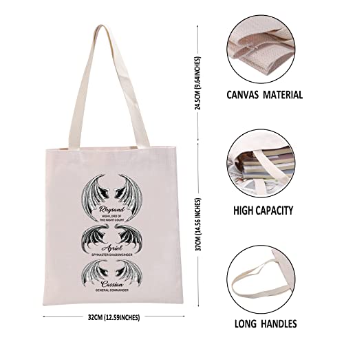 G2TUP ACOTAR Inspired Gift Rhysand Azriel Cassian Reusable Canvas Tote Bag A Court of Thorns and Roses Shopping Bag Bat Boys Fan Club Gift (Rhysand Azriel Cassian Handbag)