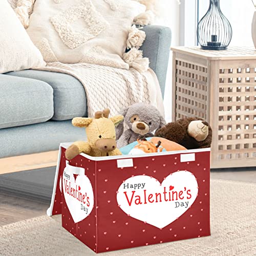 CaTaKu Large Fabric Storage Bins With Lids,Valentine's Day Hearts Storage Boxes With Handles for Organizing Clothes, Collapsible Storage Cube Bins Baskets for Shelves