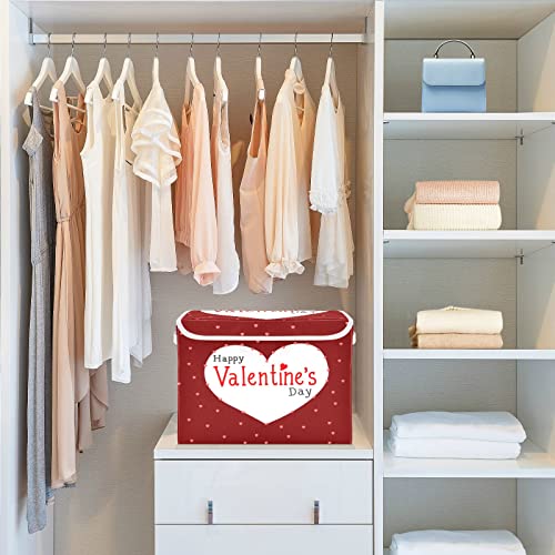 CaTaKu Large Fabric Storage Bins With Lids,Valentine's Day Hearts Storage Boxes With Handles for Organizing Clothes, Collapsible Storage Cube Bins Baskets for Shelves