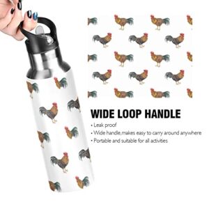 Oarencol Watercolor Rooster Water Bottle Stainless Steel Vacuum Insulated Thermos with Straw Lid 20 Oz