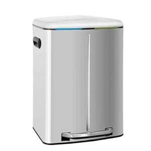 nchanmar trash can, dual trash can for recycling 40l/10 gallon stainless steel garbarge can foot pedal metal trash can with lid rubbish bin for home office