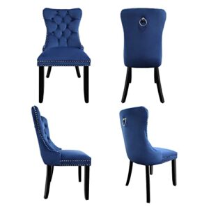 Wonder Comfort Velvet Upholstered with Nailhead Back and Ring Pull Trim Solid Wood Dining Chairs Set of 2, 19.724.437.4, Blue