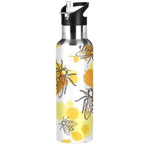 oarencol bee honeycombs honey water bottle stainless steel vacuum insulated thermos with straw lid 20 oz