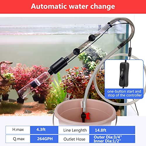 hygger Electric Fish Tank Gravel Cleaner Kit,Removable Water Changer,Sand Washer Filter,Automatic Change Water,Aquarium Cleaning Tool Set,Remove Dirt, Change Water, Wash Sand,Water Circulation 18W