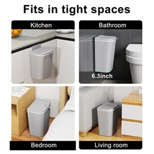 NetDot 4 Pack 9L/2.4-Gallon Hanging Trash Can with Lid, Bathroom Garbage Can, Small Compost Bin Waste Basket for Kitchen,Bathroom,Bedroom,Living Room - Grey