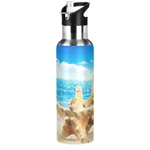 oarencol starfish beach sandy water bottle ocean sky stainless steel vacuum insulated thermos with straw lid 20 oz