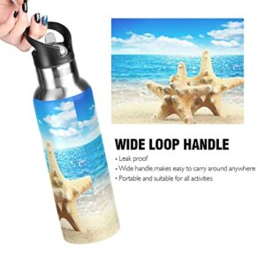 Oarencol Starfish Beach Sandy Water Bottle Ocean Sky Stainless Steel Vacuum Insulated Thermos with Straw Lid 20 Oz