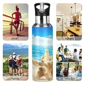 Oarencol Starfish Beach Sandy Water Bottle Ocean Sky Stainless Steel Vacuum Insulated Thermos with Straw Lid 20 Oz