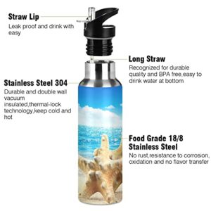 Oarencol Starfish Beach Sandy Water Bottle Ocean Sky Stainless Steel Vacuum Insulated Thermos with Straw Lid 20 Oz