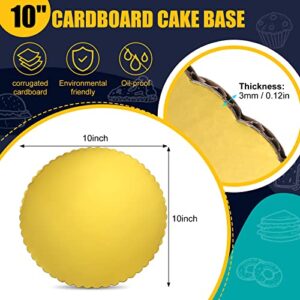 50 Pack 10 inch Gold Cake Boards Circle Rounds Cake Boards Scallop Edge Cakeboard Disposable Cake Base Grease Proof Cardboard Perfect for New Year Wedding Birthday Cake Decorating