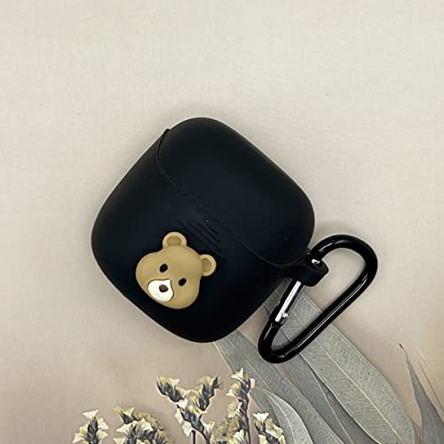 Cartoon Kawaii Case for JBL Tune 220/225 TWS Earbuds, Seadream Portable 3D Cute Bear Animal Cartoon Silicone Scratch Shock Resistant Protective Cover with Carabiner (Bear)