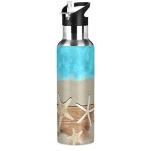 oarencol starfish seashell water bottle blue sea beach stainless steel vacuum insulated thermos with straw lid 20 oz