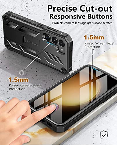 FNTCASE for Samsung Galaxy-S23 Protective Case: Dual-Layer Rugged Shockproof Cell Phone Cover with Built-in Screen Protector & Kickstand|Military Drop Proof Full Protection Bumper Cases 6.1'' Black