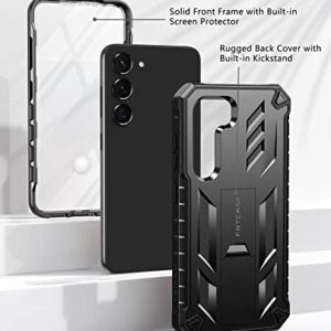 FNTCASE for Samsung Galaxy-S23 Protective Case: Dual-Layer Rugged Shockproof Cell Phone Cover with Built-in Screen Protector & Kickstand|Military Drop Proof Full Protection Bumper Cases 6.1'' Black