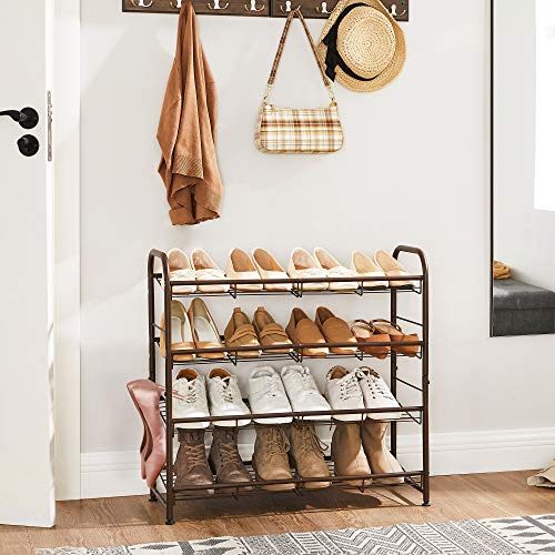 SONGMICS 4-Tier Shoe Rack and 8-Tier Storage Rack Bundle, Shoe Organizer, Sturdy Narrow Shoe Shelf, Adjustable Feet, Vertical Shoes Rack Tower for Entryway, Bronze ULMR067A01 and ULMR028A01