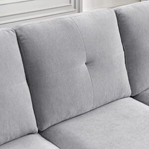 80” Convertible Sectional Sofa Couch, 3 Seats L-Shape Sofa with Removable Cushions and Pocket, Rubber Wood Legs (Light Grey Chenille)