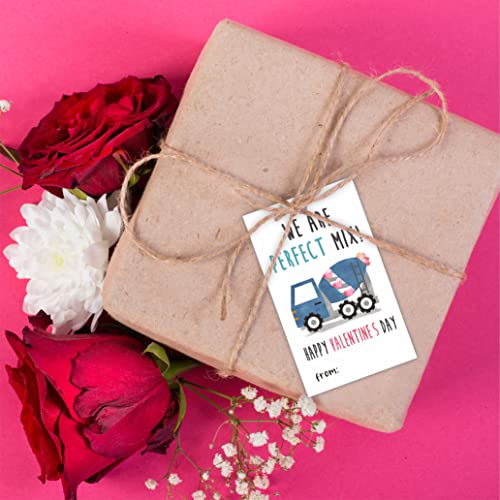 2.1" x 3.5" Valentine's Day Gift Wrap Tags | Construction Theme Happy Valentine's Day Gift Wrapping Decorations and Supplies for Kids | 40 Gift Tags with Strings-DP-001