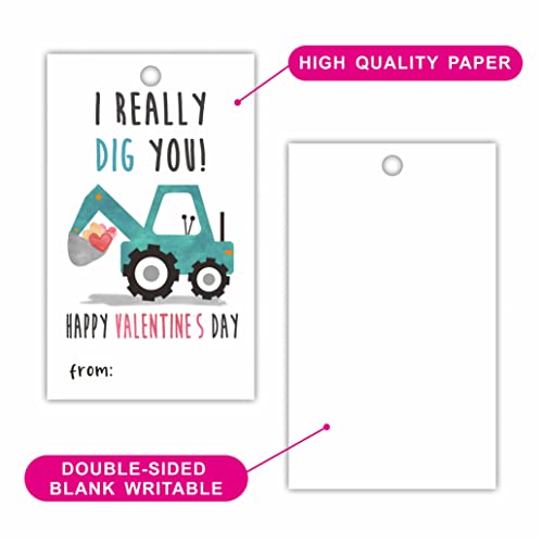 2.1" x 3.5" Valentine's Day Gift Wrap Tags | Construction Theme Happy Valentine's Day Gift Wrapping Decorations and Supplies for Kids | 40 Gift Tags with Strings-DP-001