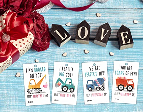 2.1" x 3.5" Valentine's Day Gift Wrap Tags | Construction Theme Happy Valentine's Day Gift Wrapping Decorations and Supplies for Kids | 40 Gift Tags with Strings-DP-001