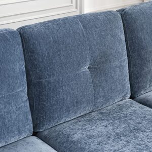 80” Convertible Sectional Sofa Couch, 3 Seats L-Shape Sofa with Removable Cushions and Pocket, Rubber Wood Legs (Navy Chenille)