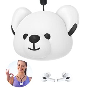 datimira compatible with airpod holder stand with hand strap, cute bear silicone headphone holder replacement for apple airpods pro 2 2022 and pro 2019,white