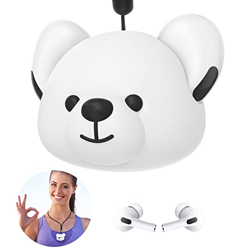 DATIMIRA Compatible with Airpod Holder Stand with Hand Strap, Cute Bear Silicone Headphone Holder Replacement for Apple AirPods pro 2 2022 and pro 2019,White