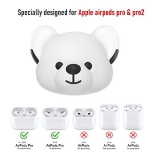 DATIMIRA Compatible with Airpod Holder Stand with Hand Strap, Cute Bear Silicone Headphone Holder Replacement for Apple AirPods pro 2 2022 and pro 2019,White