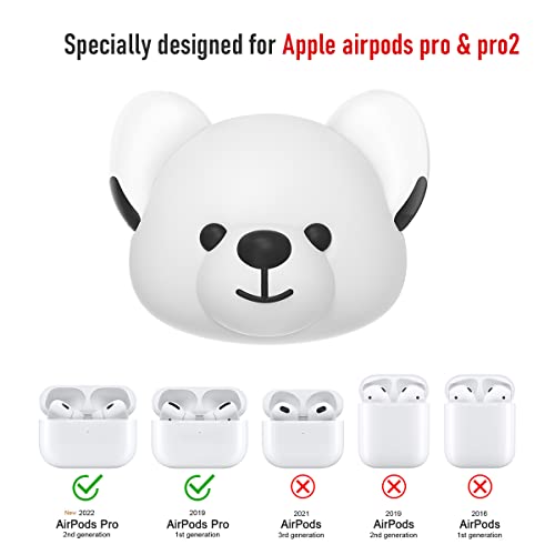 DATIMIRA Compatible with Airpod Holder Stand with Hand Strap, Cute Bear Silicone Headphone Holder Replacement for Apple AirPods pro 2 2022 and pro 2019,White