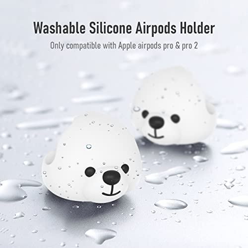 DATIMIRA Compatible with Airpod Holder Stand with Hand Strap, Cute Bear Silicone Headphone Holder Replacement for Apple AirPods pro 2 2022 and pro 2019,White