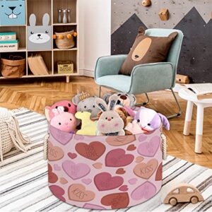 Candy Heart Valentines Day Large Round Baskets for Storage Laundry Baskets with Handles Blanket Storage Basket for Bathroom Shelves Bins for Organizing Nursery Hamper Girl Boy