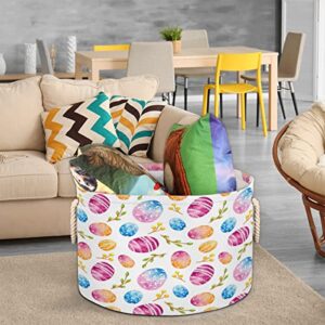 Colorful Eggs Easter Pattern (17) Large Round Baskets for Storage Laundry Baskets with Handles Blanket Storage Basket for Bathroom Shelves Bins for Organizing Nursery Hamper Girl Boy