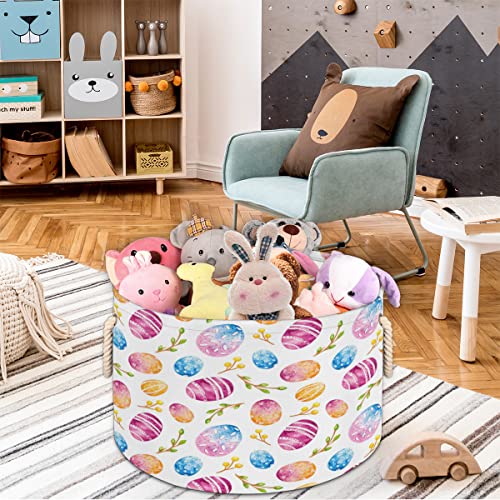 Colorful Eggs Easter Pattern (17) Large Round Baskets for Storage Laundry Baskets with Handles Blanket Storage Basket for Bathroom Shelves Bins for Organizing Nursery Hamper Girl Boy