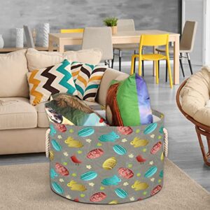 Colorful Eggs Easter Pattern (14) Large Round Baskets for Storage Laundry Baskets with Handles Blanket Storage Basket for Bathroom Shelves Bins for Organizing Nursery Hamper Girl Boy