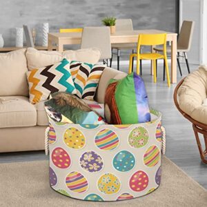 Colorful Eggs Easter Pattern (4) Large Round Baskets for Storage Laundry Baskets with Handles Blanket Storage Basket for Bathroom Shelves Bins for Organizing Nursery Hamper Girl Boy