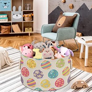 Colorful Eggs Easter Pattern (4) Large Round Baskets for Storage Laundry Baskets with Handles Blanket Storage Basket for Bathroom Shelves Bins for Organizing Nursery Hamper Girl Boy