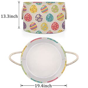 Colorful Eggs Easter Pattern (4) Large Round Baskets for Storage Laundry Baskets with Handles Blanket Storage Basket for Bathroom Shelves Bins for Organizing Nursery Hamper Girl Boy