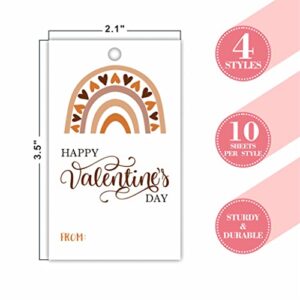 Valentine's Day Gift Tag, Rainbow Theme Valentine Hang Tags with Strings(40 Pack), Happy Valentine's Day Hang Tags Gift Wrapping Decorations and Supplies for Boys Girls(QRJDP-004)