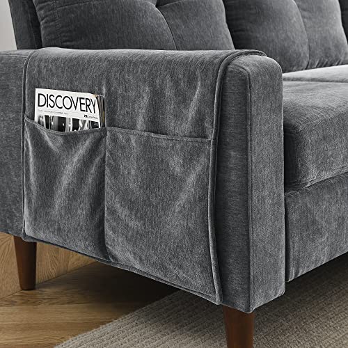 80” Convertible Sectional Sofa Couch, 3 Seats L-Shape Sofa with Removable Cushions and Pocket, Rubber Wood Legs (Dark Grey Chenille)