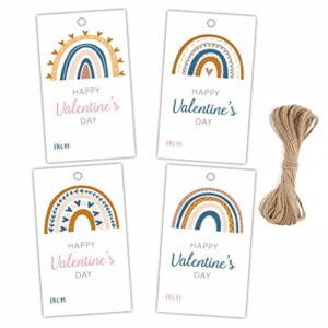 2.1" x 3.5" valentine's day gift wrap tags | rainbow theme happy valentine's day gift wrapping decorations and supplies for kids | 40 gift tags with strings-dp-004