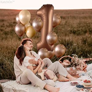 KatchOn, Brown 1 Balloon Number - 40 Inch, Helium Supported | Foil Brown One Balloon for Safari Theme 1st Birthday Decorations | Brown One Happy Camper Balloons | One Happy Camper Birthday Decorations