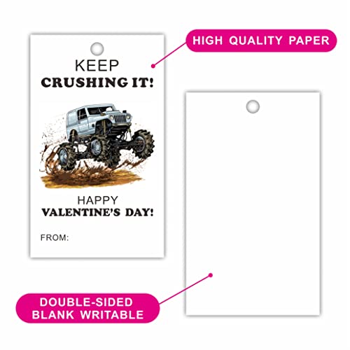 2.1" x 3.5" Valentine's Day Gift Wrap Tags | Truck and Car Theme Happy Valentine's Day Gift Wrapping Decorations and Supplies for Kids | 40 Gift Tags with Strings-DP-003