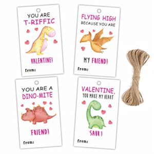 2.1" x 3.5" valentine's day gift wrap tags | dinosaur theme happy valentine's day gift wrapping decorations and supplies for kids | 40 gift tags with strings-dp-002