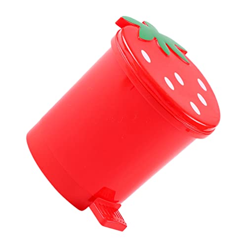 Toddmomy 1PCS Mini Desktop Trash Can with Swing Lid,Cute Strawberry Rubbish Bin Tiny Trash Can Countertop Garbage Can for Desk Car Office Kitchen,Red