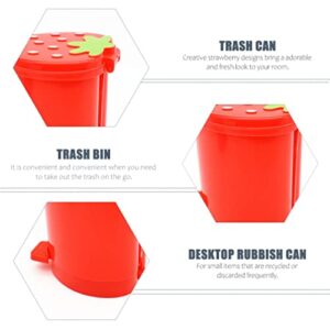 Toddmomy 1PCS Mini Desktop Trash Can with Swing Lid,Cute Strawberry Rubbish Bin Tiny Trash Can Countertop Garbage Can for Desk Car Office Kitchen,Red