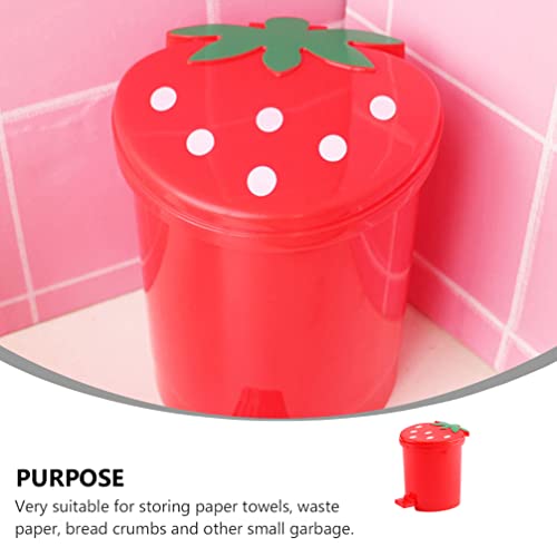 Toddmomy 1PCS Mini Desktop Trash Can with Swing Lid,Cute Strawberry Rubbish Bin Tiny Trash Can Countertop Garbage Can for Desk Car Office Kitchen,Red